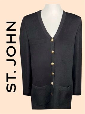 ST. JOHN • Classic Long Knit Cardigan Sweater / Jacket || Size 10